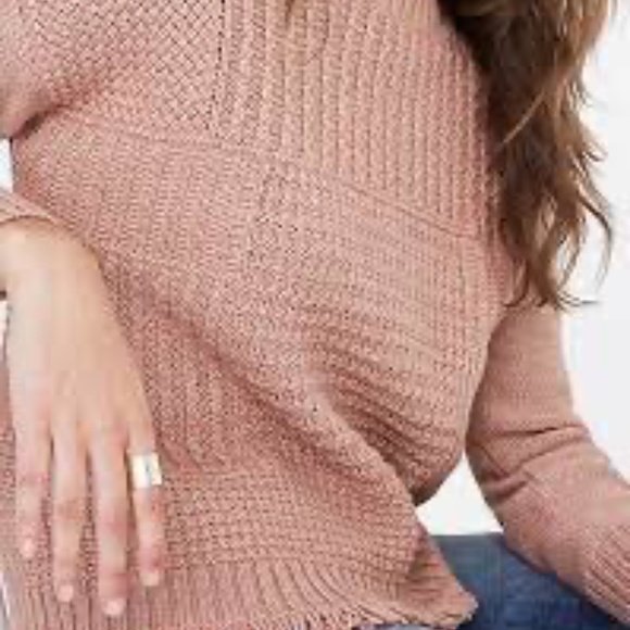 Madewell Stitchmix Pullover Crew Neck Knit Sweater with Fringe XS Pink - Picture 2 of 7